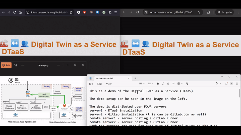 DTaaS demonstration video showing the platform interface